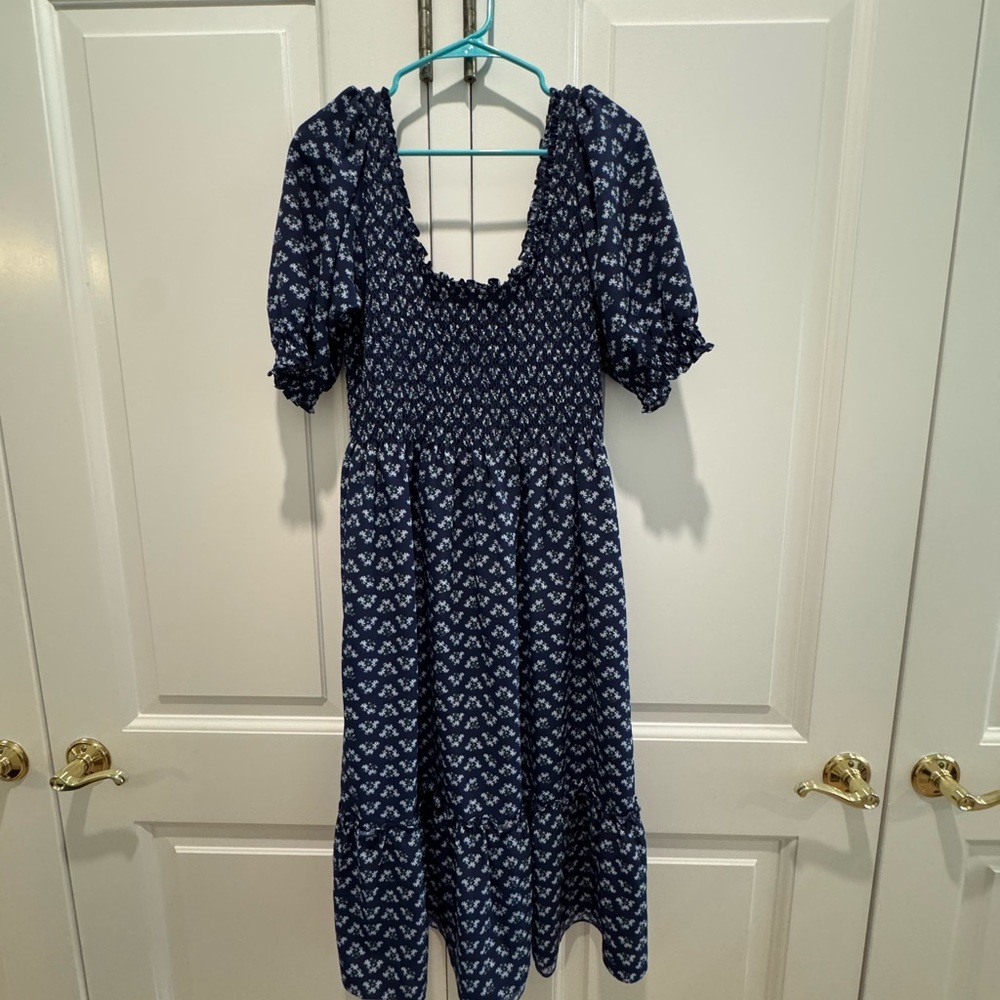 Hill House Louisa Crepe Navy Posy Nap Dress - Picture 3 of 4